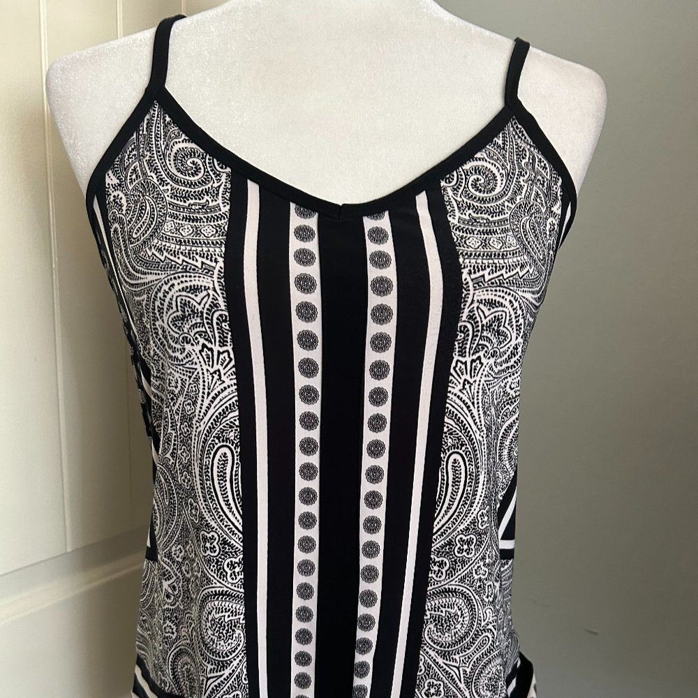 INC International Concepts Women's Black Print Adjustable Straps Jersey Tank S